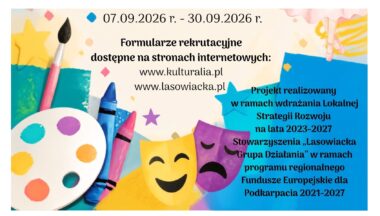 Zdjęcie dla artykułu Informacja o rozpoczęciu rekrutacji na zajęcia w zakresie ekspresji artystycznej dla dzieci i młodzieży z terenu gminy Baranów Sandomierski